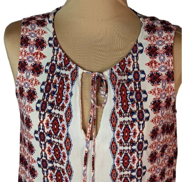 ARTISAN NY  Keyhole Tassel Tie Neckline Sleeveless Boho Print Rayon Top - Picture 3 of 11